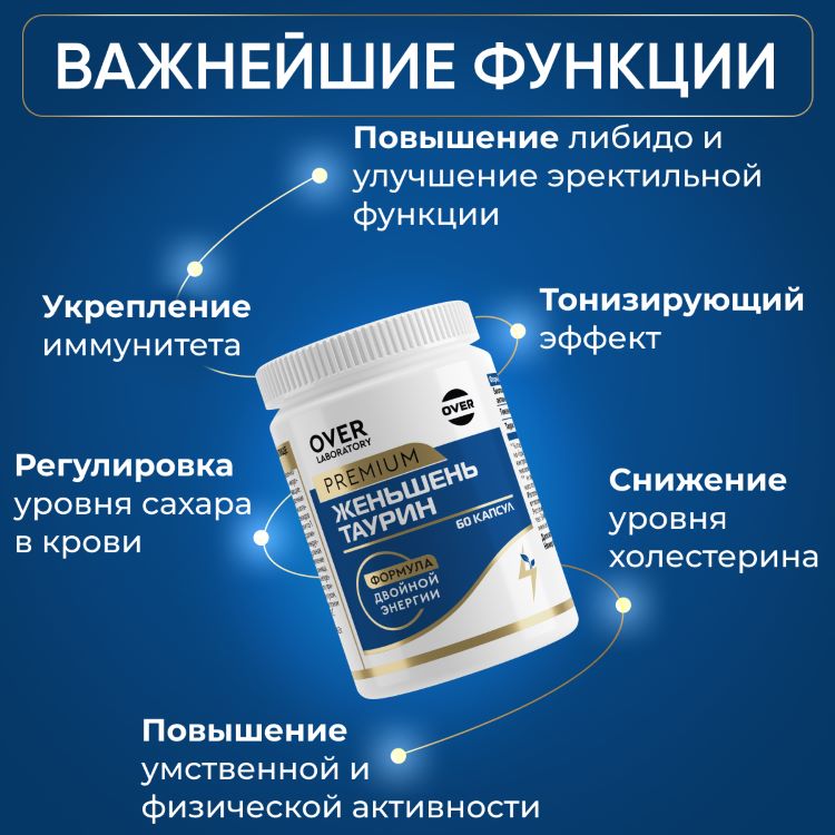Женьшень с таурином, 60 капсул (OVER LABORATORY)