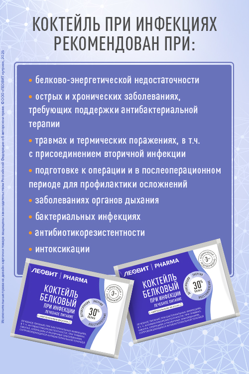 ЛЕОВИТ PHARMA Коктейль БЕЛКОВЫЙ ПРИ ИНФЕКЦИИ (с нейтральным вкусом). Пакет 20 г