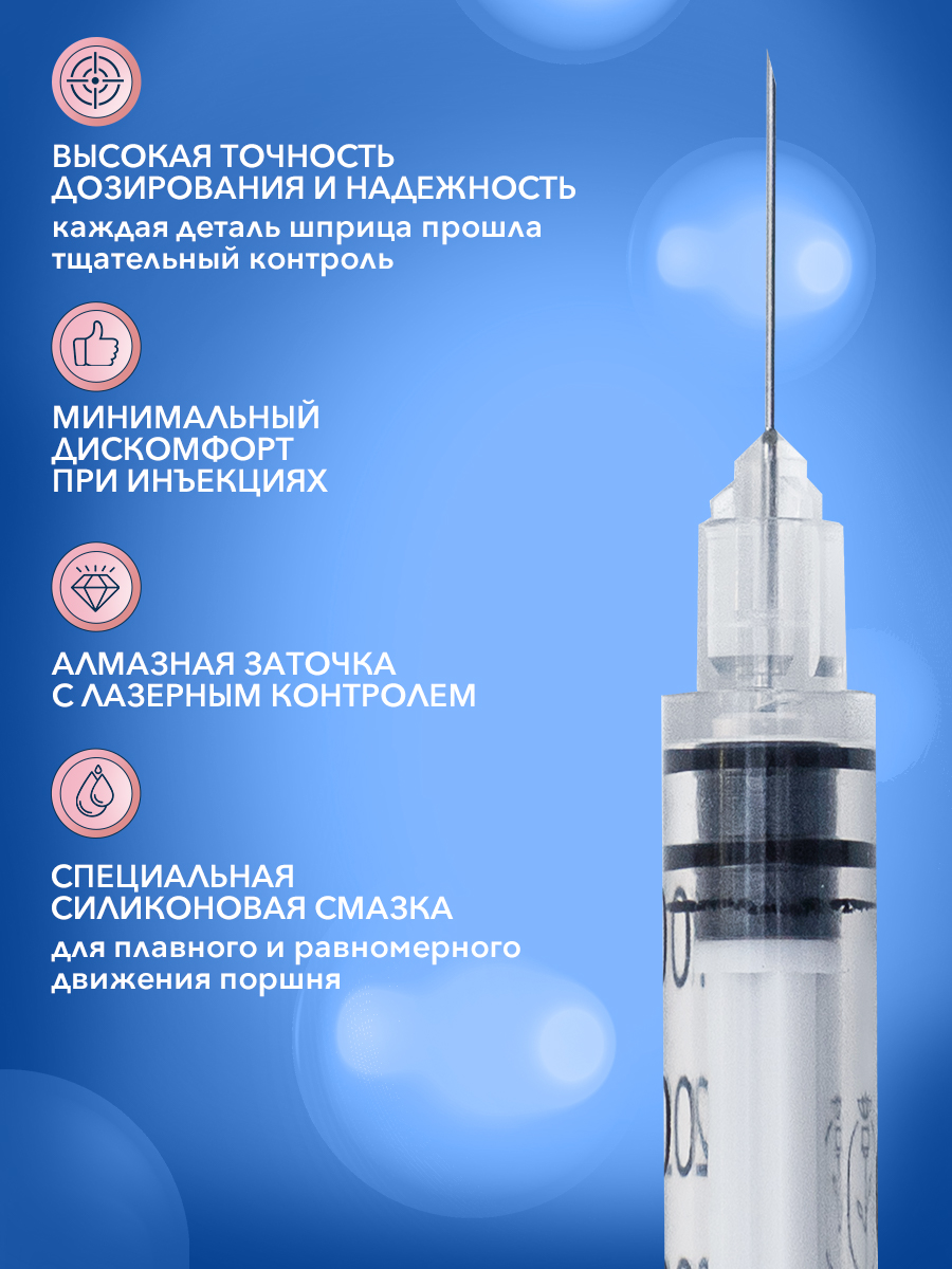 Шприц MESOLIFE инъекционный инсулиновый U-100 трехкомпонент. однораз. стерильный 1 мл с интегрир. иглой 29G (0,33*13 мм) 100 шт.