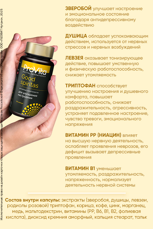 PROVITA БАД "Витаминно-минеральный комплекс "ГУДСПИРИТАС" ("GOODSPIRITAS") 60 капсул по 0.5 г. ЛЕОВИТ