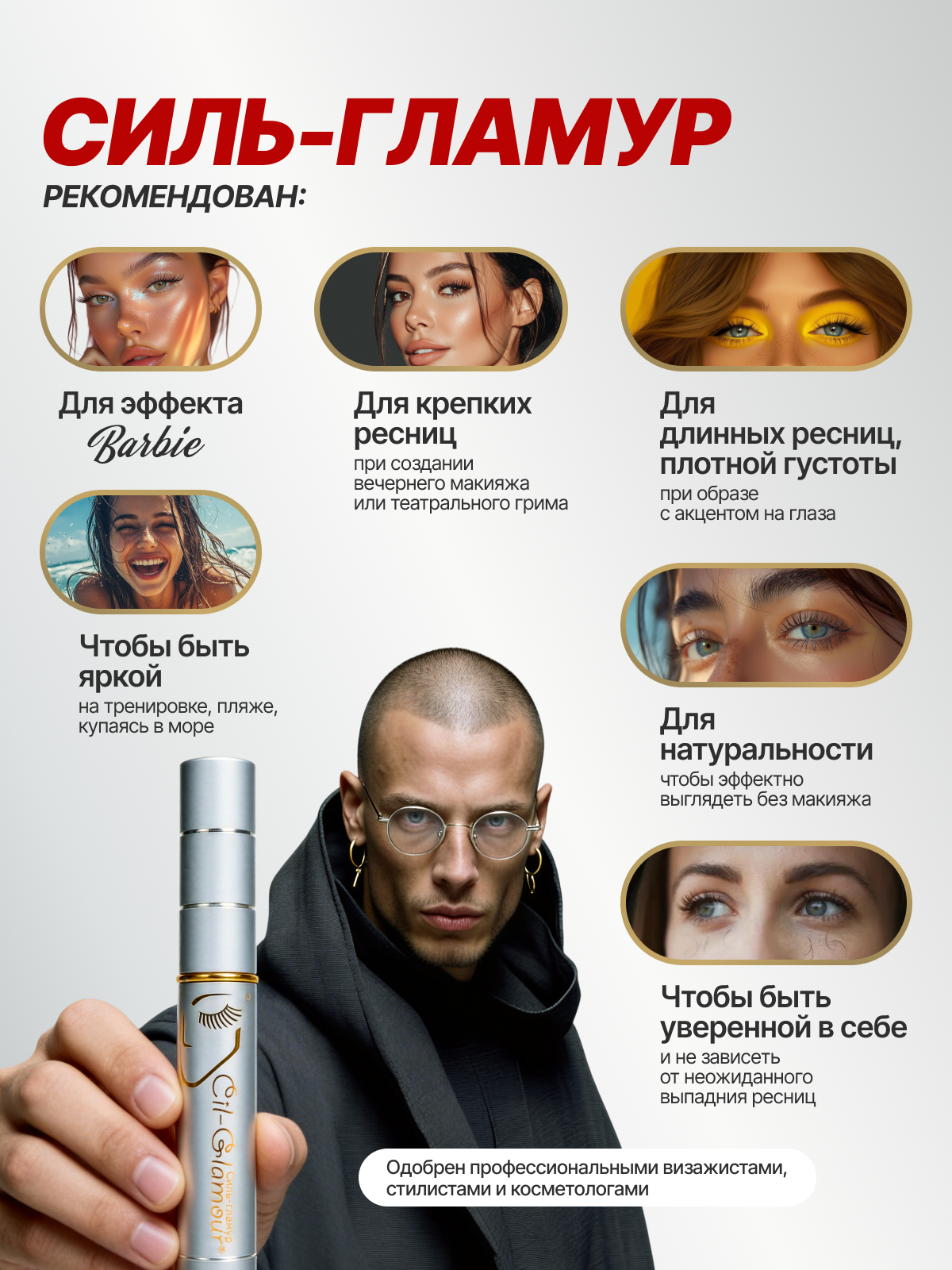 Средство для роста ресниц СИЛЬ-ГЛАМУР 3 мл, сыворотка активатор для бровей и ресниц