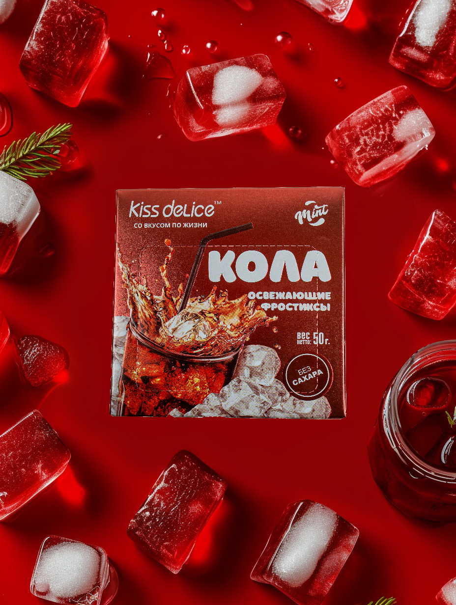 Конфеты-леденцы без сахара Kiss Delice со вкусом Кола, 50г